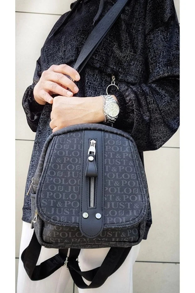 Just Polo Women's Monogram Printed Backpack and Shoulder Bag for Daily Use