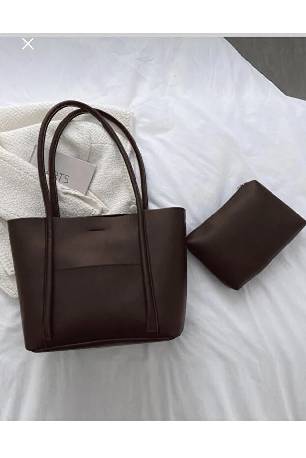Brown & lite white Nested Shoulder Bag