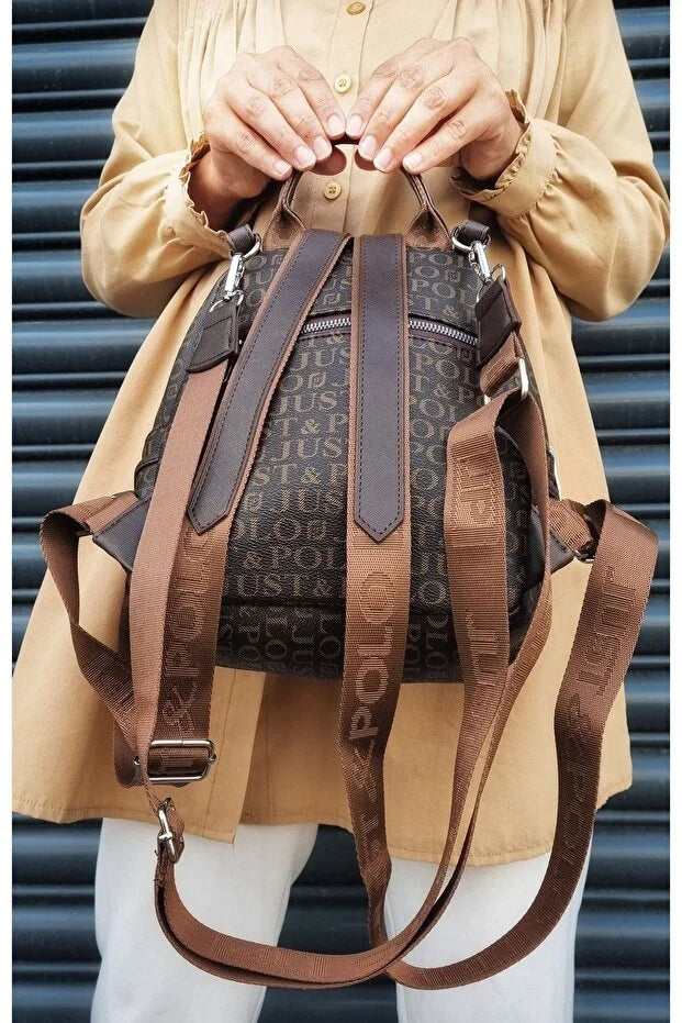 Just Polo Women's Monogram Printed Backpack and Shoulder Bag for Daily Use