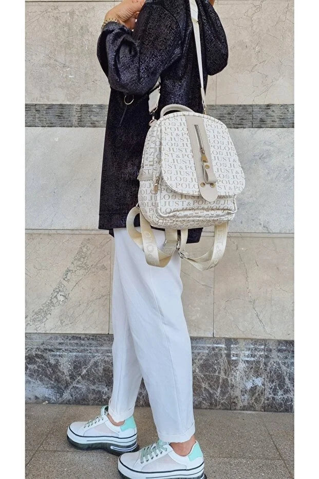 Just Polo Women's Monogram Printed Backpack and Shoulder Bag for Daily Use