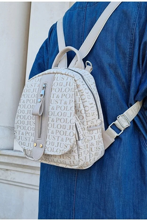 Just Polo Women's Monogram Printed Backpack and Shoulder Bag for Daily Use