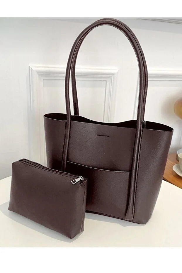 Brown & lite white Nested Shoulder Bag
